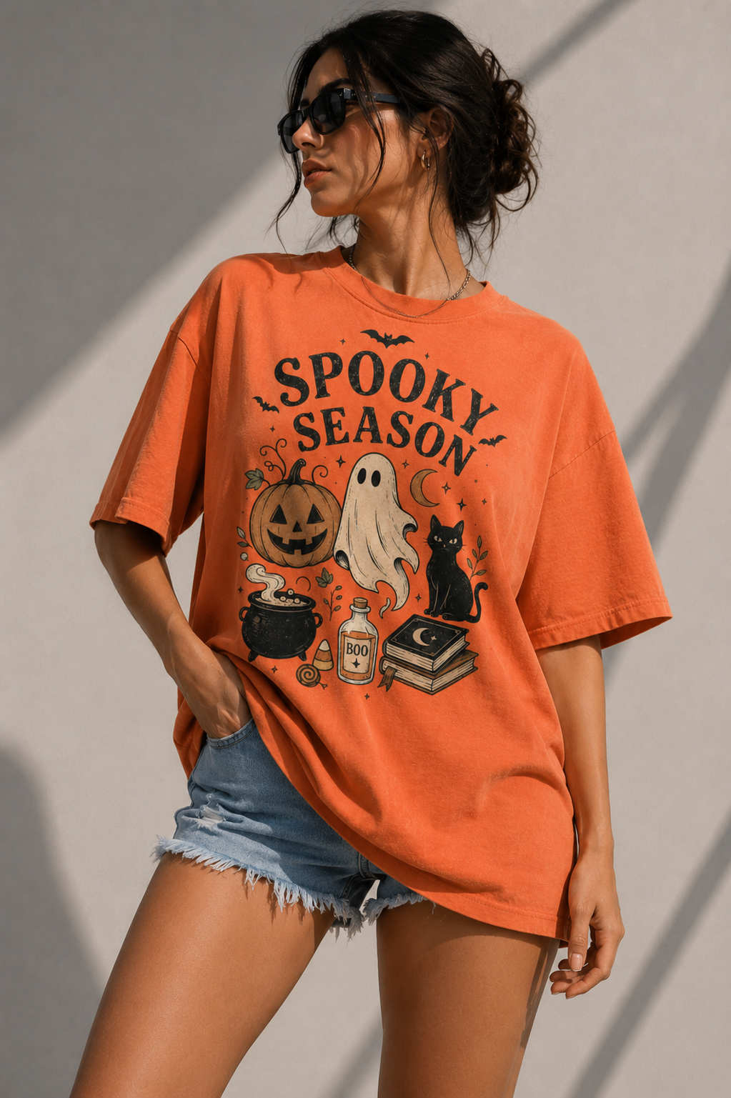 Spooky Season Vintage Halloween Shirt, Ghost Pumpkin Black Cat Tee