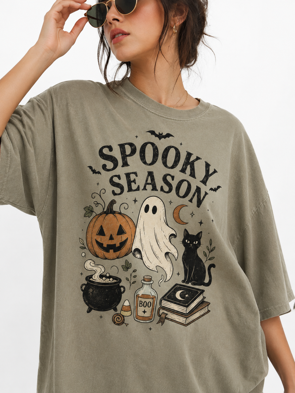 Spooky Season Vintage Halloween Shirt, Ghost Pumpkin Black Cat Tee