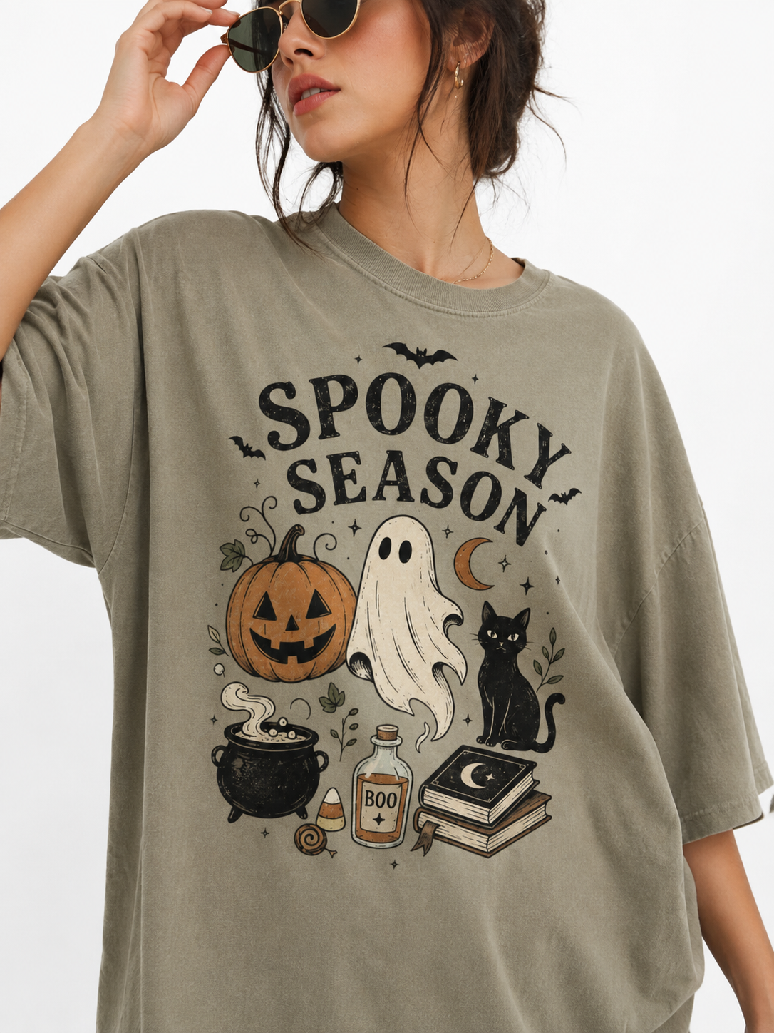 Spooky Season Vintage Halloween Shirt, Ghost Pumpkin Black Cat Tee