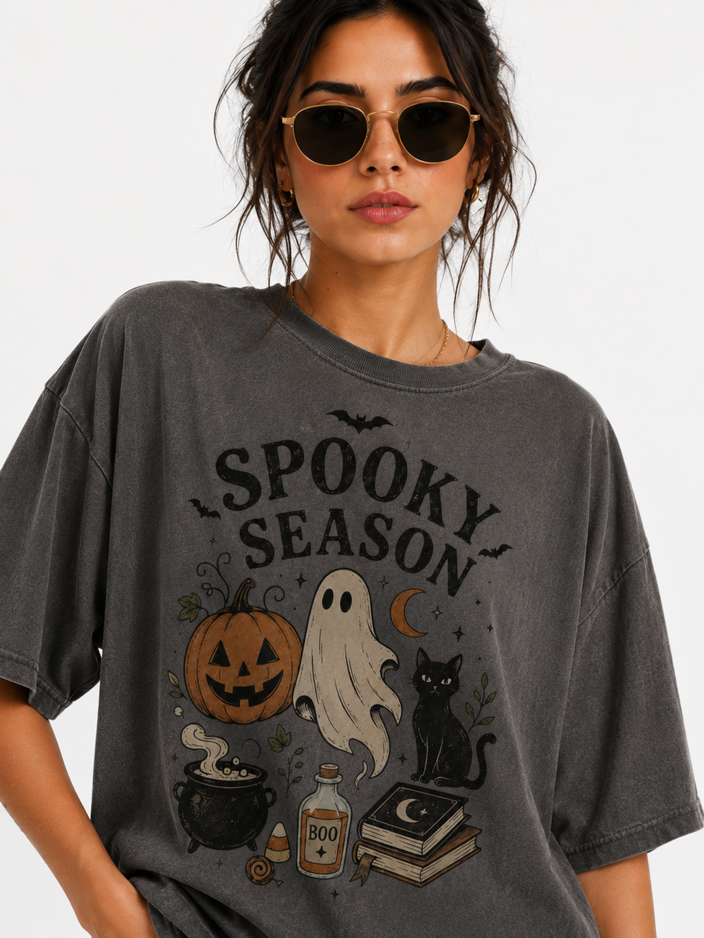 Spooky Season Vintage Halloween Shirt, Ghost Pumpkin Black Cat Tee