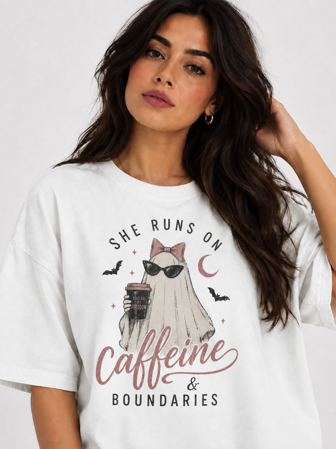 She Runs on Caffeine and Boundaries Shirt, Funny Ghost Halloween Tee
