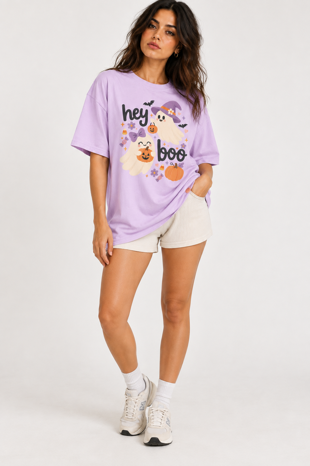 Hey Boo Ghost Halloween Shirt, Cute Pumpkin Graphic Tee