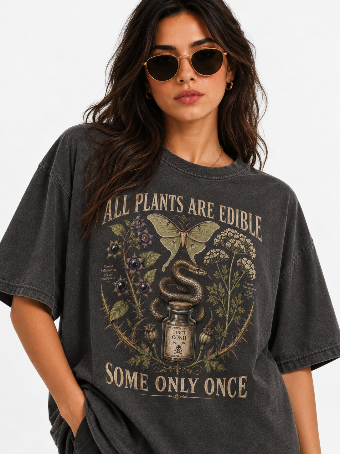 All Plants Are Edible Some Only Once shirt, dark academia graphic tee front view